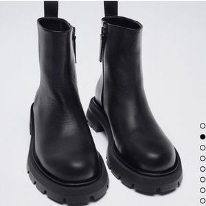 Zara Black Ankle Boots Genuine Leather
